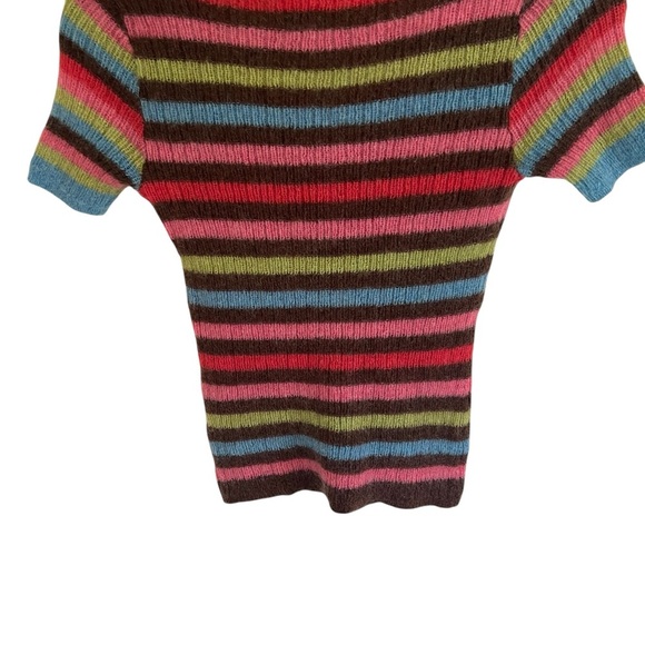Chaber Stripe Rainbow Multicolored Fuzzy Short Sleeve Sweater Approx XS - Picture 6 of 10